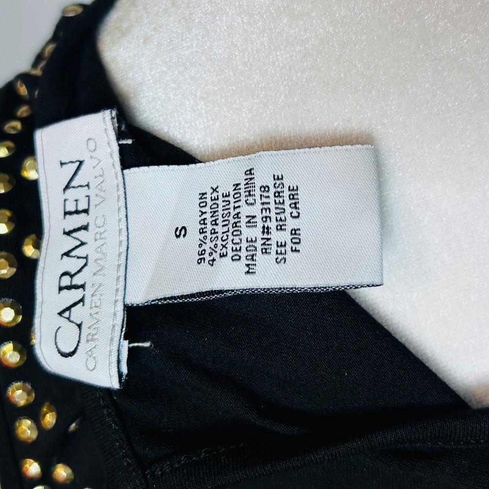 CARMEN MARC VALVO women's black‎ tank blouse sleeveless gold studded rayon small - Picture 7 of 7